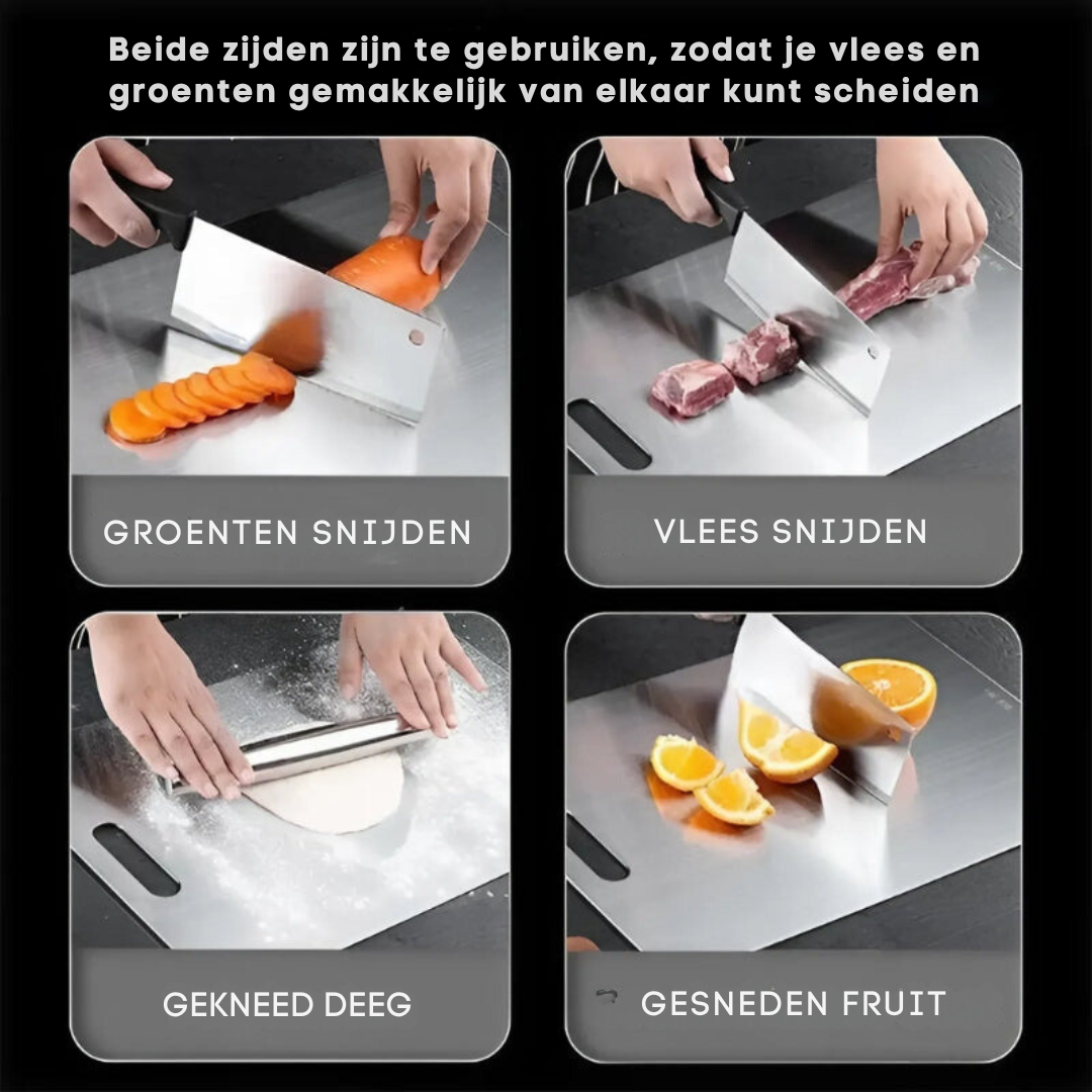 SINTIVO™ Snijplank - HygieniBoard - Antibacterieel Roestvrij Staal - Met Handvat