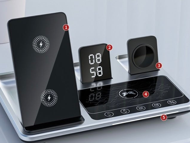 SINTIVO™ 4-in-1 Draadloos Oplaadstation met Wekker