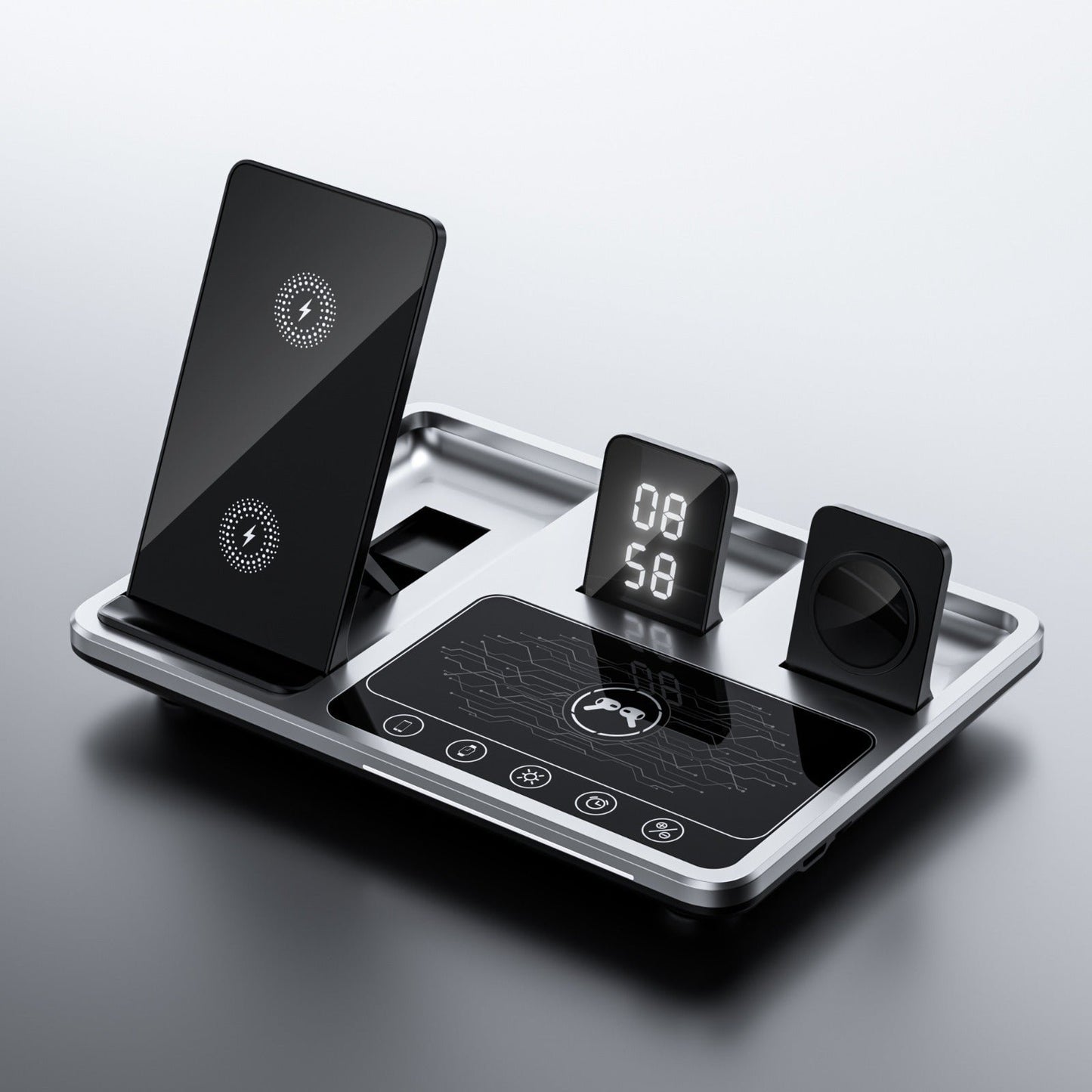 SINTIVO™ 4-in-1 Draadloos Oplaadstation met Wekker