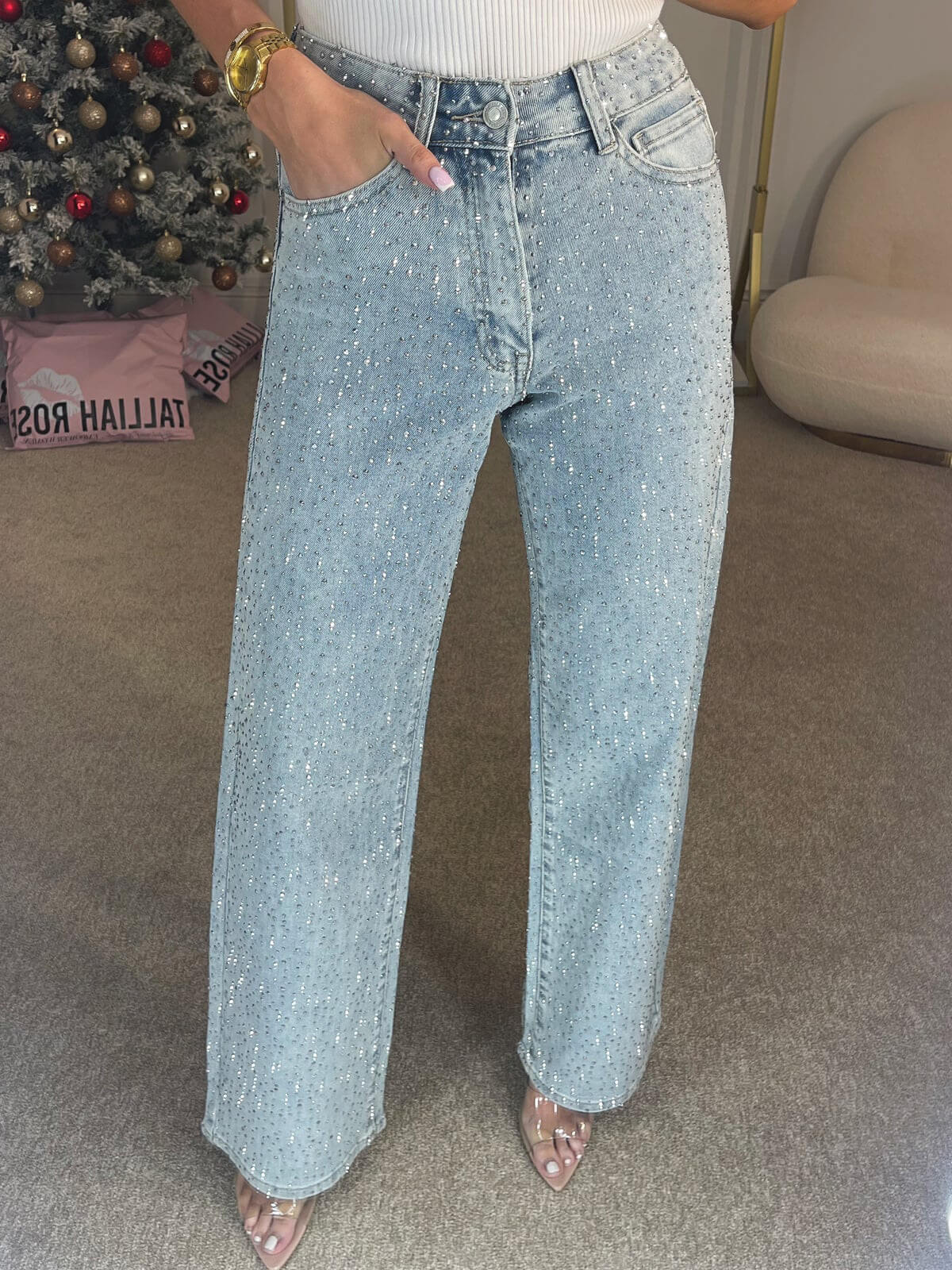 SINTIVO™ Wide-Leg Jeans met glitters