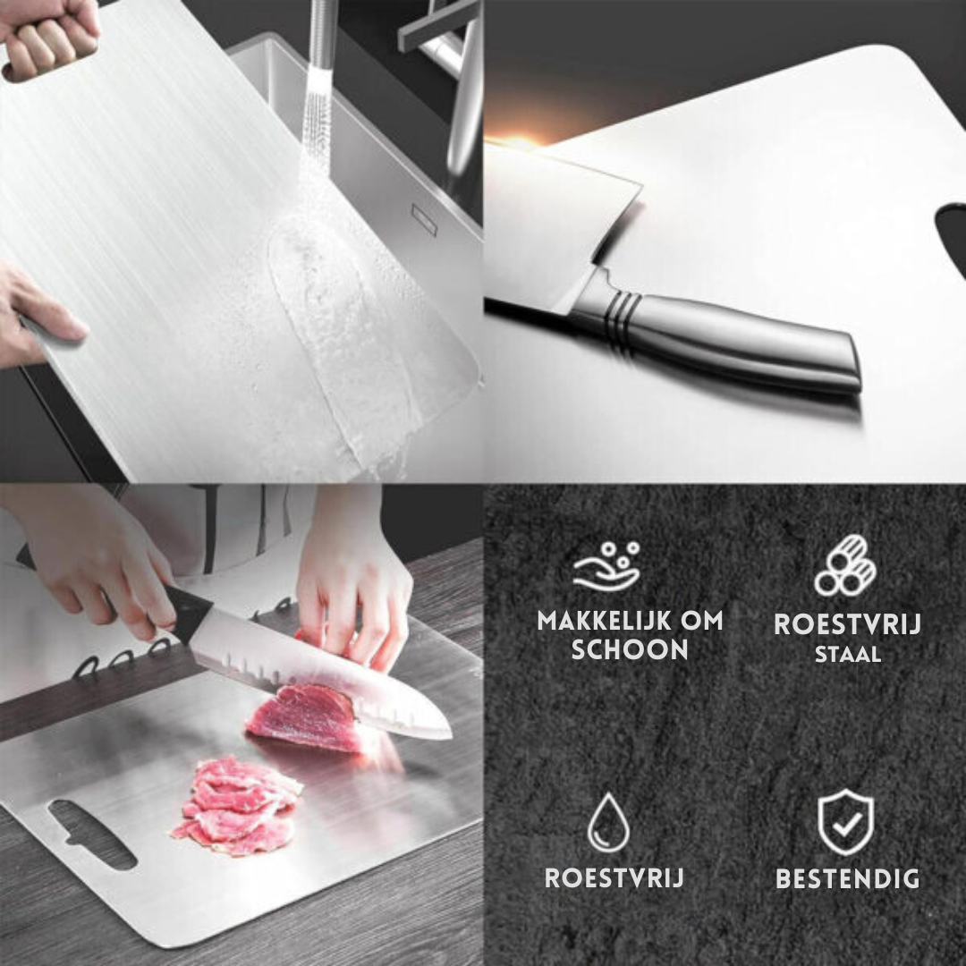 SINTIVO™ Snijplank - HygieniBoard - Antibacterieel Roestvrij Staal - Met Handvat