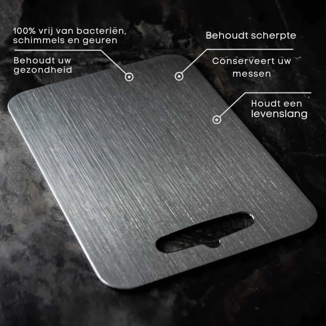 SINTIVO™ Snijplank - HygieniBoard - Antibacterieel Roestvrij Staal - Met Handvat