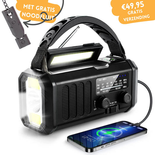 SINTIVO™ Premium noodradio en powerbank 10.000 mAh + GRATIS Noodfluit