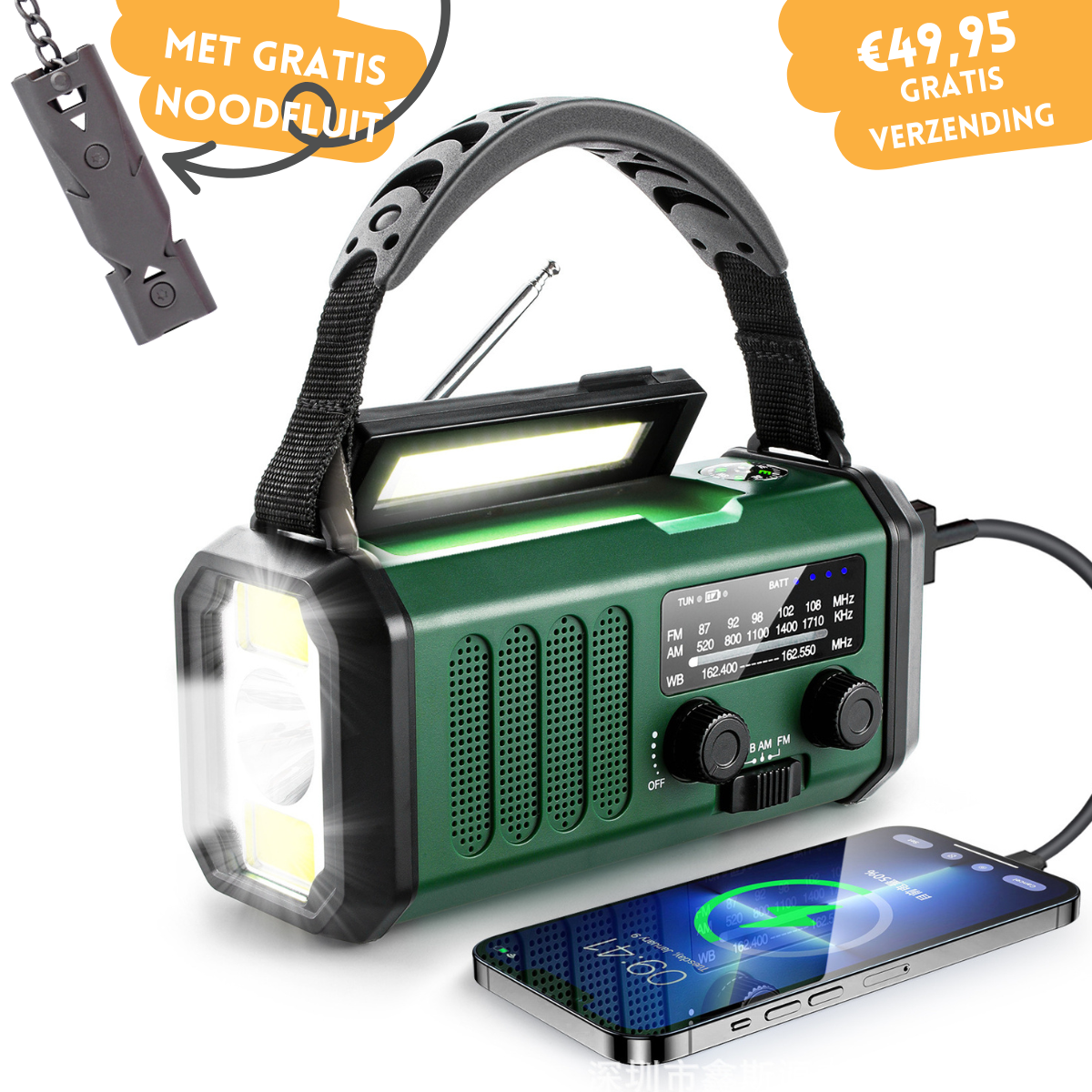 SINTIVO™ Premium noodradio en powerbank 10.000 mAh + GRATIS Noodfluit