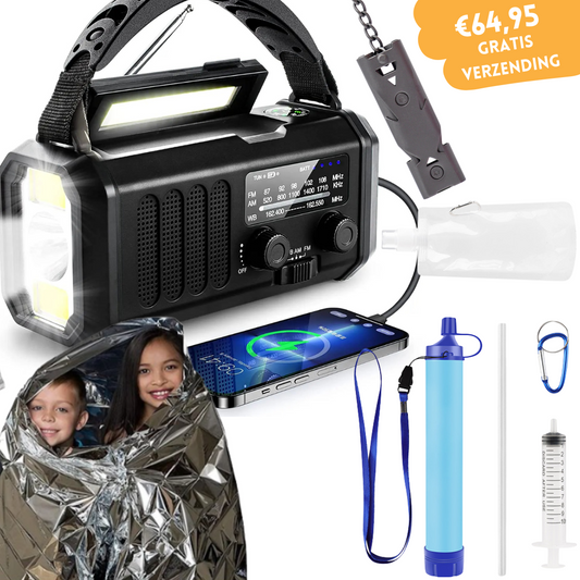 SINTIVO™ Noodpakket met Noodradio - Powerbank - Noodfluit - Waterfilter - 2x Isolatiedeken