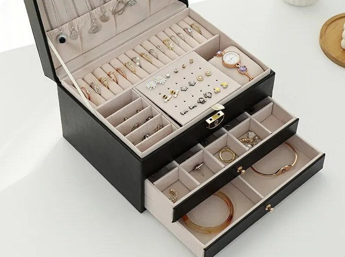 SINTIVO™ Sieradendoos - GemKeeper - Meerlagig & Leer - Ruime & Elegante Organisatie