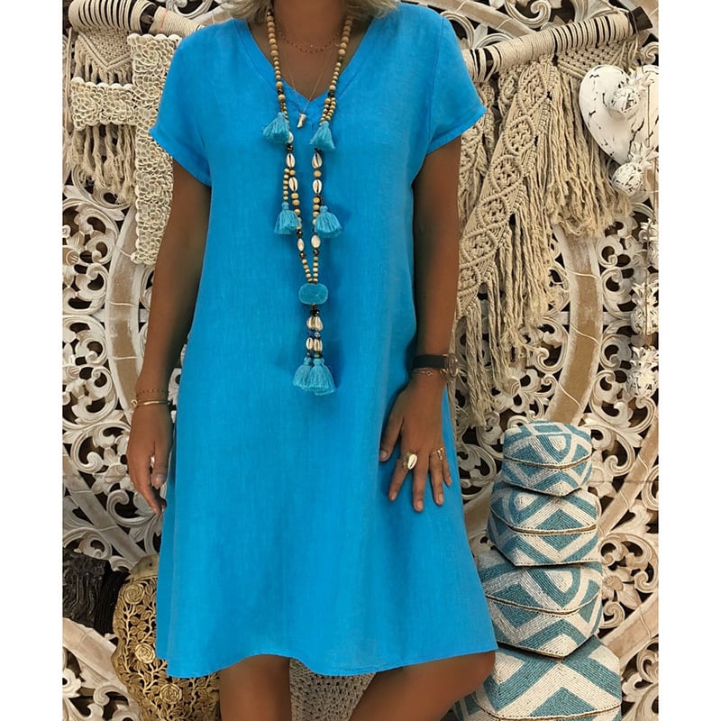 SINTIVO™ Luxe V-hals Linnen Midi Jurk