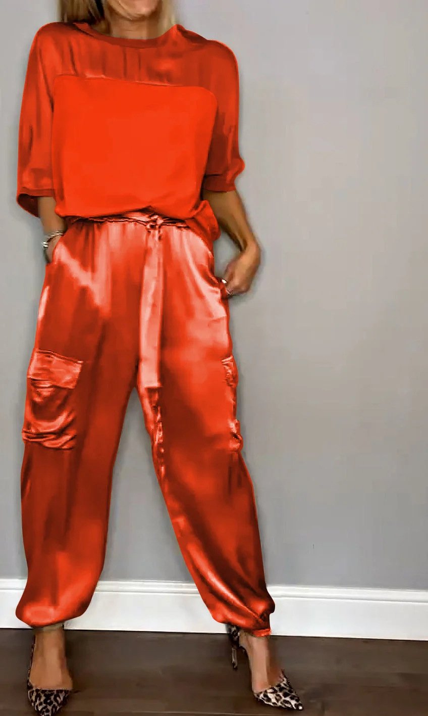SINTIVO™ Satijnen Tweedelige Set met Top en Broek