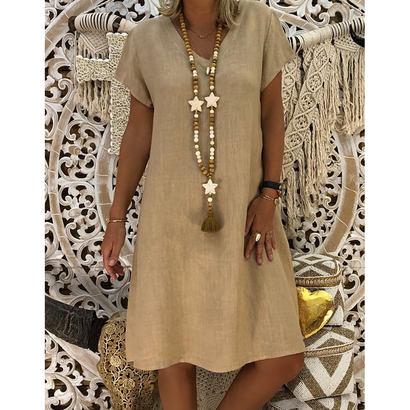 SINTIVO™ Luxe V-hals Linnen Midi Jurk