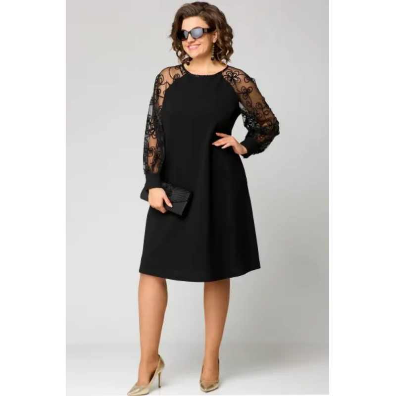 SINTIVO™ Elegante Zwarte Jurk met Kantmouwen
