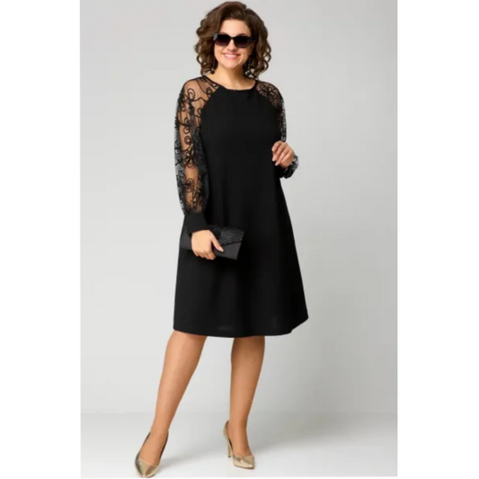 SINTIVO™ Elegante Zwarte Jurk met Kantmouwen
