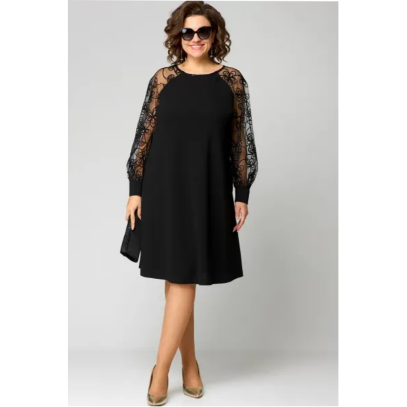 SINTIVO™ Elegante Zwarte Jurk met Kantmouwen