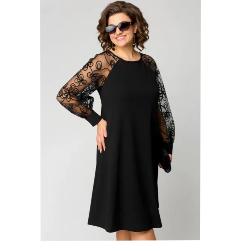 SINTIVO™ Elegante Zwarte Jurk met Kantmouwen
