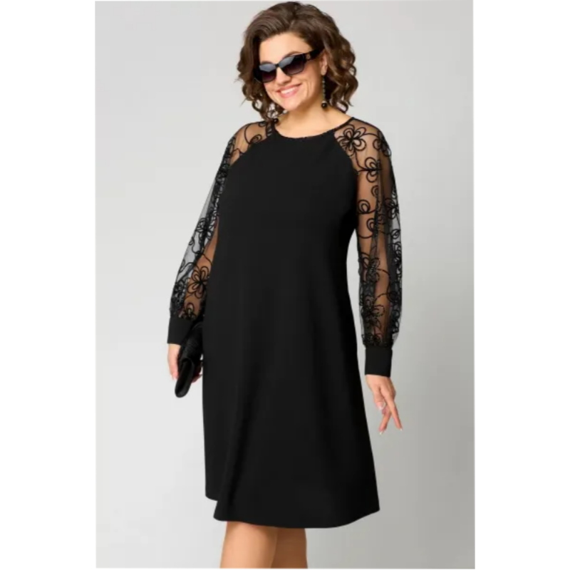 SINTIVO™ Elegante Zwarte Jurk met Kantmouwen