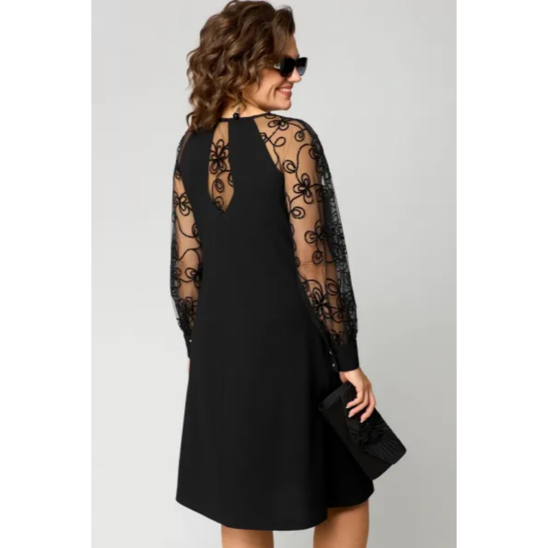 SINTIVO™ Elegante Zwarte Jurk met Kantmouwen