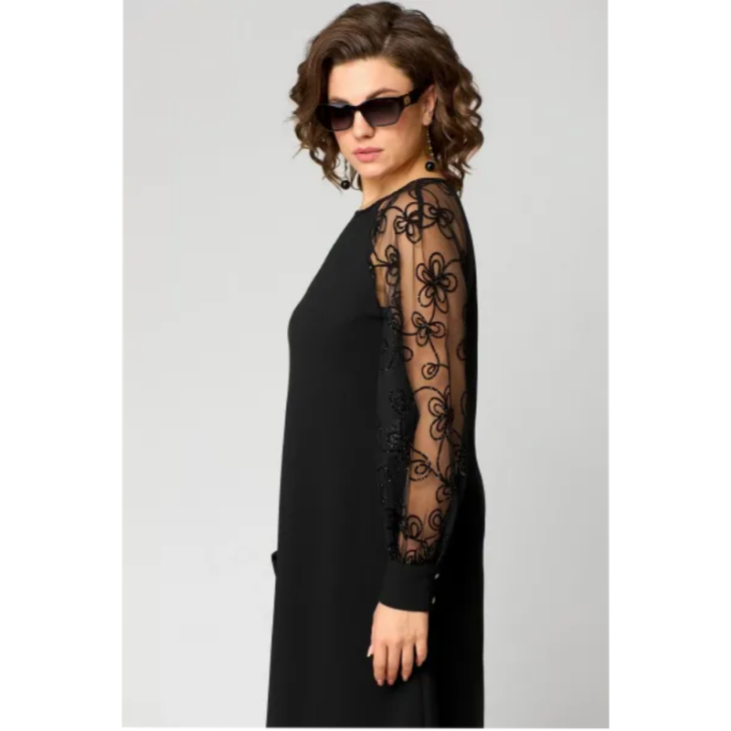 SINTIVO™ Elegante Zwarte Jurk met Kantmouwen