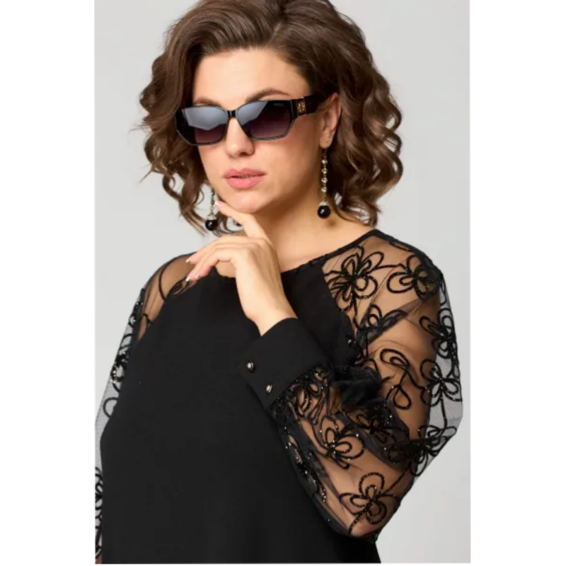 SINTIVO™ Elegante Zwarte Jurk met Kantmouwen