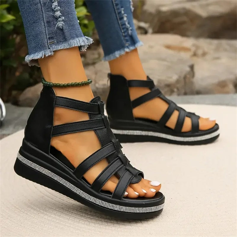 SINTIVO™ Luxe Strass Wedge Sandalen